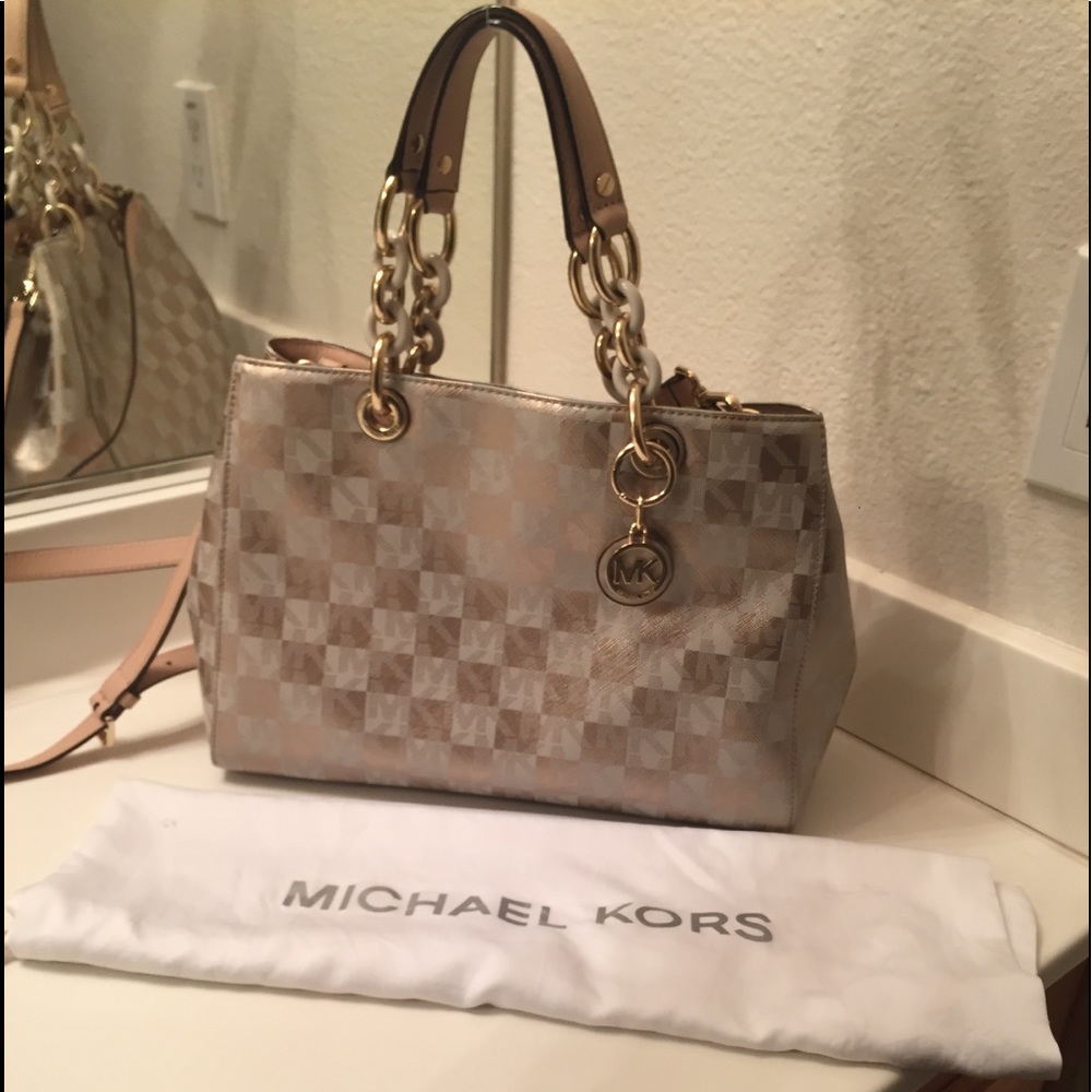 COPY - Original Michael Kors satchel (beige/gold w/ tan)